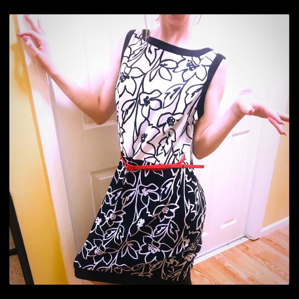 Black and white floral print dress